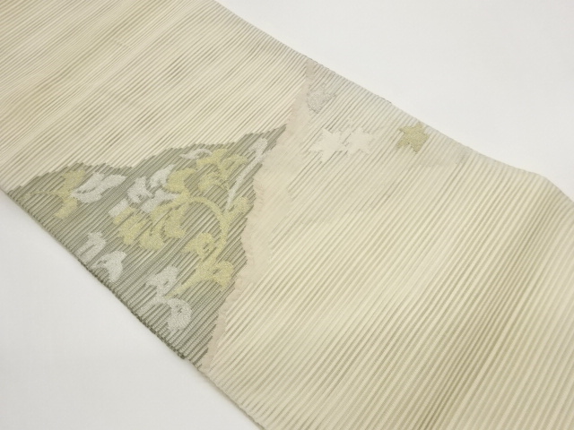 Nagoya obi of woven gauze with gauze tassel, kirimetame style floral arabesque a